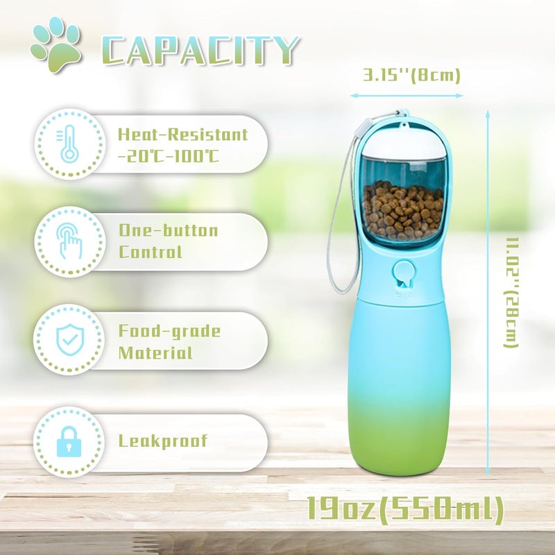 MITOCAPY Travel Dog Water Bottles, Portable Dog Essentials for Outdoor, Trendy Pet Accessories for Small Medium Large Dogs, Food Grade Dog Water Bowl Dispenser, Gifts for Dogs (19Oz, Blue&Green) - Image 3